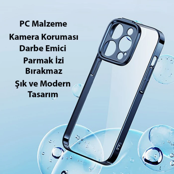 Baseus Glitter iPhone 14 Pro Max 6.7 Renkli Kenar Silikon Kılıf + Tempered Ekran Koruyucu Set-(5775)