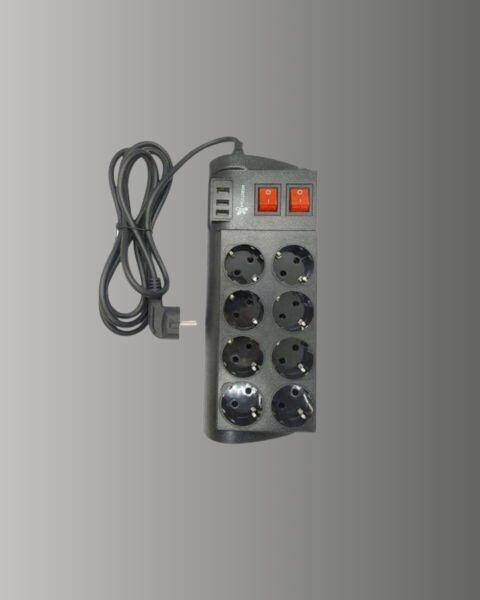 Isıya Dayanıklı Termal Akım Korumalı 8'li Priz ve 3 USB Girişli Uzatma Kablosu