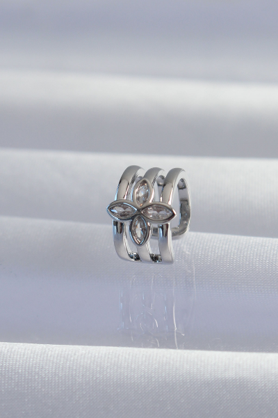 Pirinç Gümüş Renk Yonca Earcuff Küpe 5886