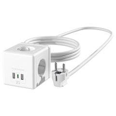 S-LINK PRZ04 4 Soket Akım Korumalı Priz 1x Type-C 2xUSB 5V 2Mt Kablo 306 Joule Küp Tasarım (Beyaz)(1923)
