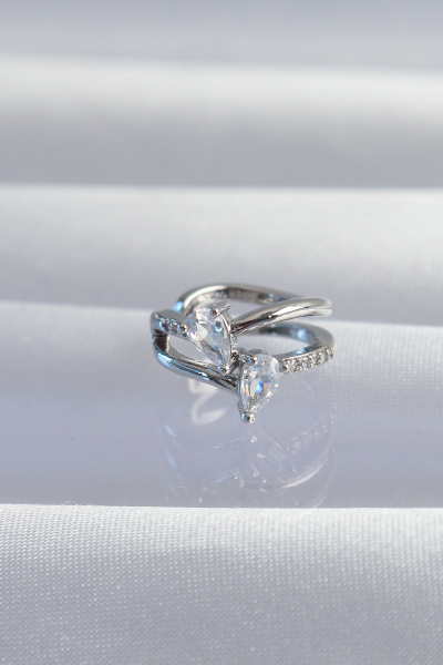 Pirinç Gümüş Renk Zirkon Taşlı Damla Earcuff Küpe 5886