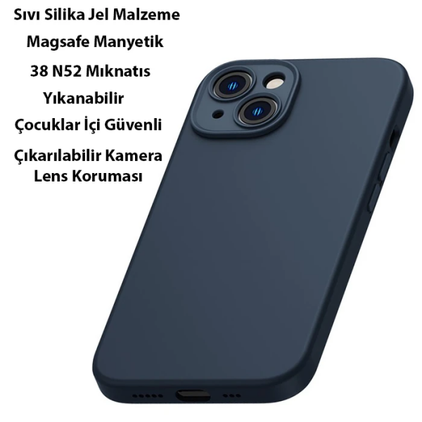 Baseus Liquid Silica Gel iPhone 14 6.1 Magsafe Silikon Kılıf + Tempered Ekran Koruyucu Set-(5775)