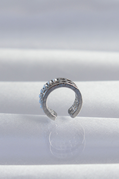 Pirinç Gümüş Renk İncili Baget Taşlı Earcuff Küpe 5886