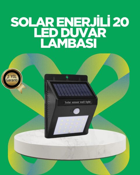 Solar Enerjili 20 LED Hareket Sensörlü Duvar Lambası