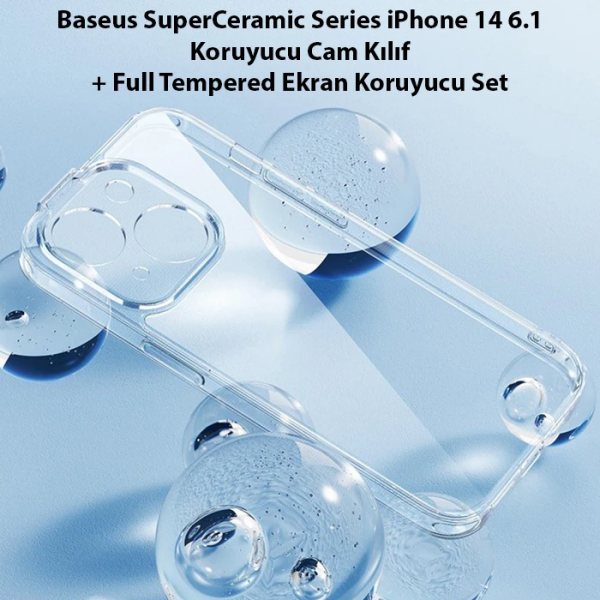 Baseus SuperCeramic Series iPhone 14 6.1 Koruyucu Cam Kılıf + Full Tempered Ekran Koruyucu Set-(5775)