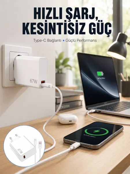 67W Type-C Turbo Şarj Cihazı – Aşırı Akım ve Isı Koruması Seyahat Uyumlu Yeni Nesil