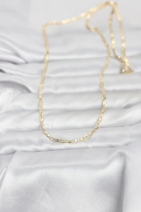CM 14K Gold Renk Lazerli Yassı Model Zincirli 60 cm Kadın Kolye 5886