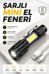 El Feneri Led USB Şarjlı Zoom Mini Led Işık Acil Durum Feneri