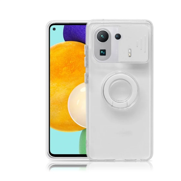 Ally Xiaomi Mi 11 Pro Kılıf Sürgülü Kamera Lens Korumalı Yüzük Standlı Silikon Kılıf-(5775)