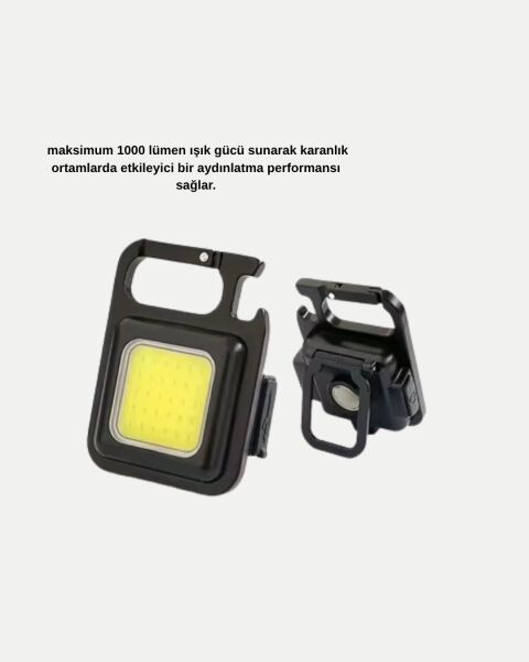 LED Mini Anahtarlık Fener – 1000 Lümen Güçlü Işık ve USB Type-C Şarjlı