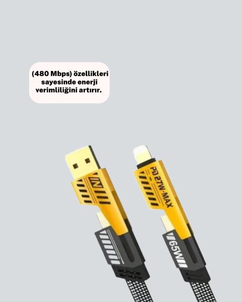 Yüksek Hızlı 65W Güç Çıkışlı Çoklu Cihaz Uyumlu Şarj Kablosu