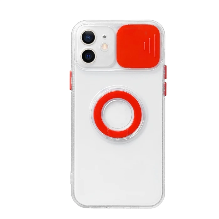 Ally iPhone 12 Mini 5.4inç Kılıf Sürgülü Kamera Lens Korumalı Yüzük Standlı Silikon Kılıf-(5775)