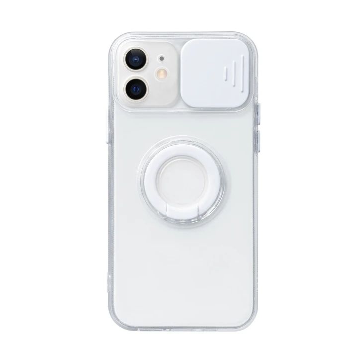 Ally iPhone 11 6.1inç Kılıf Sürgülü Kamera Lens Korumalı Yüzük Standlı Silikon Kılıf-(5775)