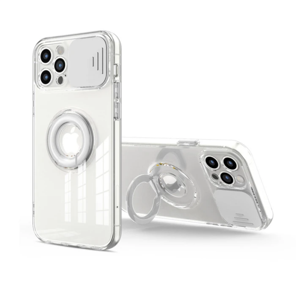 Ally iPhone 13 Pro 6.1inç Kılıf Sürgülü Kamera Lens Korumalı Yüzük Standlı Silikon Kılıf-(5775)