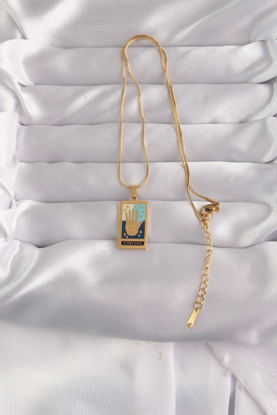 316L Çelik Gold Renk Karışık Mineli El Figür Tarot Kolye 5886