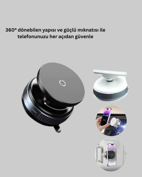 Araç İçi Manyetik Telefon Tutucu 360° Döner Vakumlu Stand