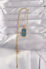 316L Çelik Gold Renk Mavi Mineli El Figür Tarot Kolye 5886