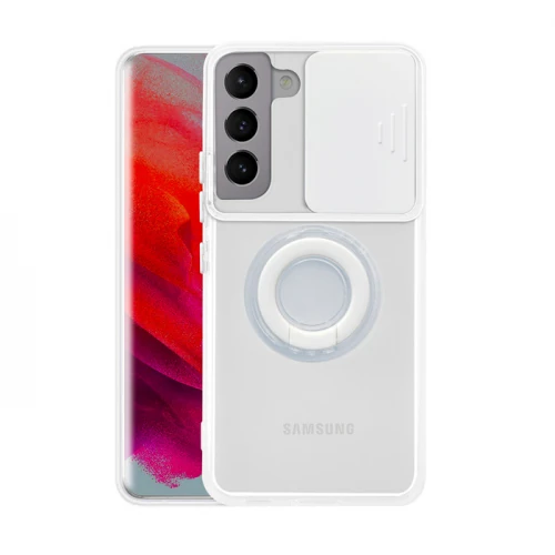SM Galaxy S21 - S30 Kılıf Sürgülü Kamera Lens Korumalı Yüzük Standlı Silikon Kılıf-(5775)