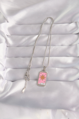 316L Çelik Gümüş Renk Pembe Mineli Güneş Model Tarot Kolye 5886
