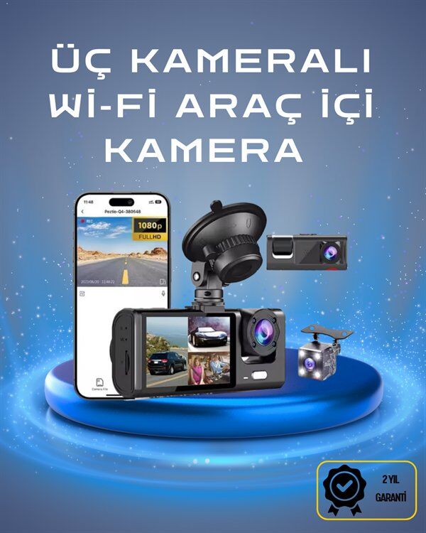 Üç Kameralı 1080p Full HD Araç İçi Kamera – G-Sensörlü ve Gece Görüşlü