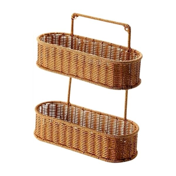 Yakut Hasır Gri 2 Katlı Oval Organizer Sepet