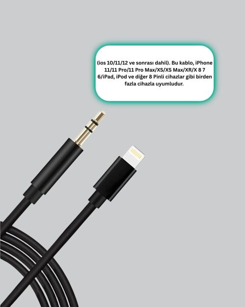 1 Metre Lightning to Aux Çevirici Kablo Stereo Ses Yüksek Kalite