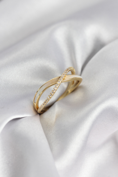 Zirkon Taşlı Sarmal Sedefli Gold Renk Kadın Yüzük 5886