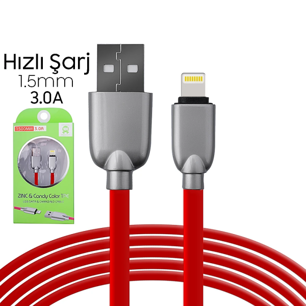 Ally İphone5s6s788 Plus Zinc Alloy Dayanıklı 3.0a 1.5mm Usb Kablo-(5775)