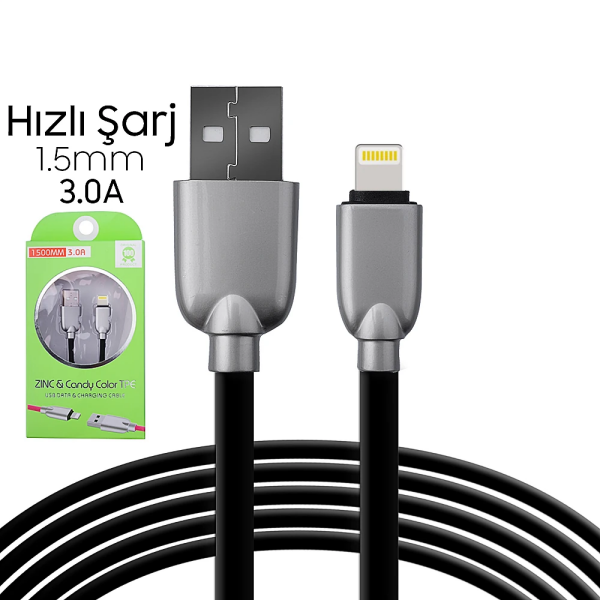 Ally İphone5s6s788 Plus Zinc Alloy Dayanıklı 3.0a 1.5mm Usb Kablo-(5775)