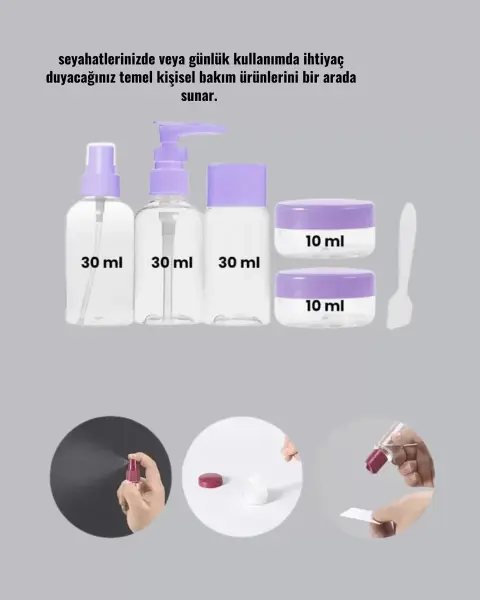 5 Parça Seyahat Kişisel Bakım Seti Şişe Sprey Krem Kutulu Yeni Nesil