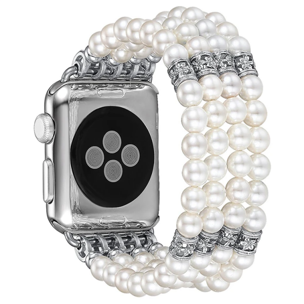 Ally Apple Watch 7-8 45mm 6-5-4 44mm Full Boncuk Taşlı Kordon Kayış 3-2-1 42mm-(5775)