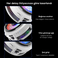 Memo CX20 iOS Android Soğutucu 20W Manyetik RGB Telefon Soğutucu –Anında Hızlı SoğutmaSessiz Fan Soğutma-(5775)