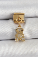 316L Çelik Sallantılı Zirkon Taşlı Ayıcık Model Gold Renk Nomination Charm 5886