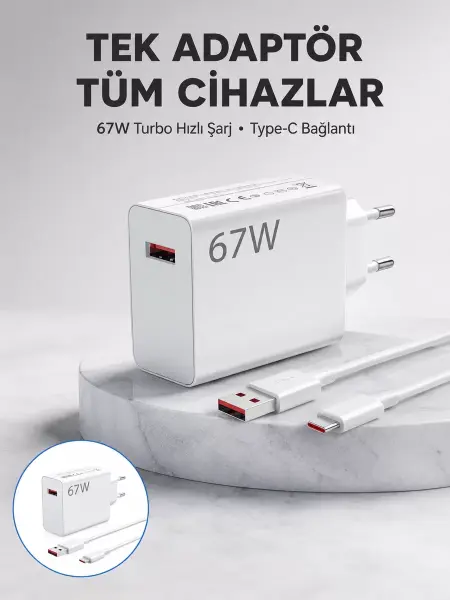 67 Watt Güvenli Hızlı Şarj Adaptörü Samsung M31 M33 M51 Uyumlu Yeni Nesil