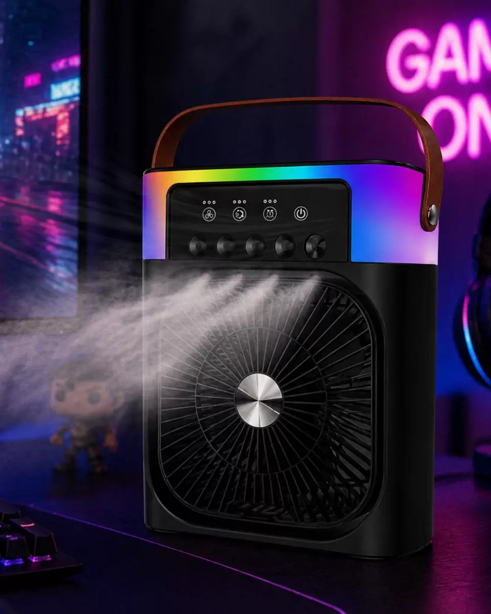 Taşınabilir Mini Klima Nemlendirici Fan RGB Led Aydınlatmalı USB Fan