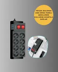 Termal Korumalı 8 Prizli 3 USB’li Uzatma Kablosu Yeni Nesil