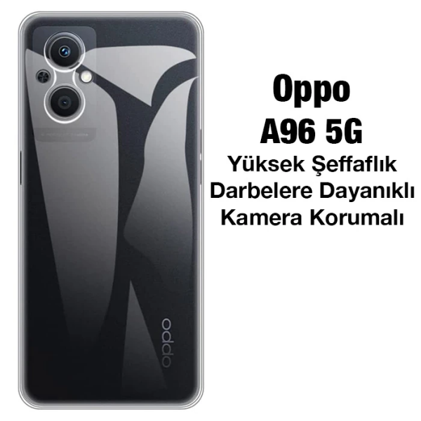 Ally OPPO A96 5G Kılıf Kamera Korumalı Ultra İnce Şeffaf Silikon Kılıf-(5775)