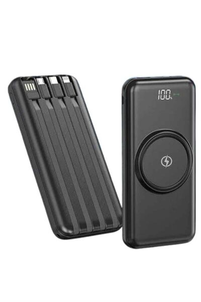 Kablosuz Çoklu Şarj Girişli 10.000 Mah Kablolu Powerbank Taşınabilir