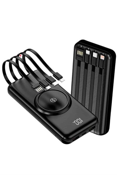Kablosuz Çoklu Şarj Girişli 10.000 Mah Kablolu Powerbank Taşınabilir