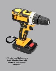 24 Parça Çift Bataryalı Akülü Darbeli Matkap – Güçlü Motor Metal Dişli LED Işıklı
