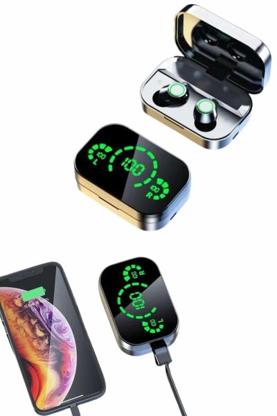 Kablosuz Bluetooth Kulaklık Çift Telefon Destekli Powerbankli Dijital Göstergeli