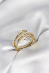 Yılan Model Gold Renk Zirkon Taşlı Kadın Yüzük 5886
