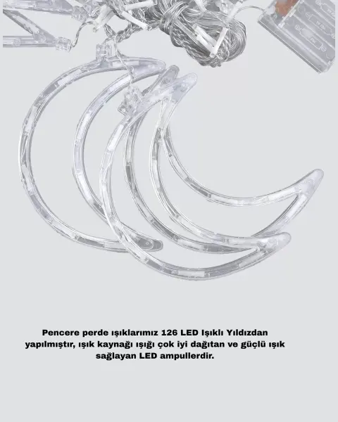 Yıldız ve Ay Figürlü Prizli Perde LED Işık Romantik Ortam Aydınlatması Yeni Nesil