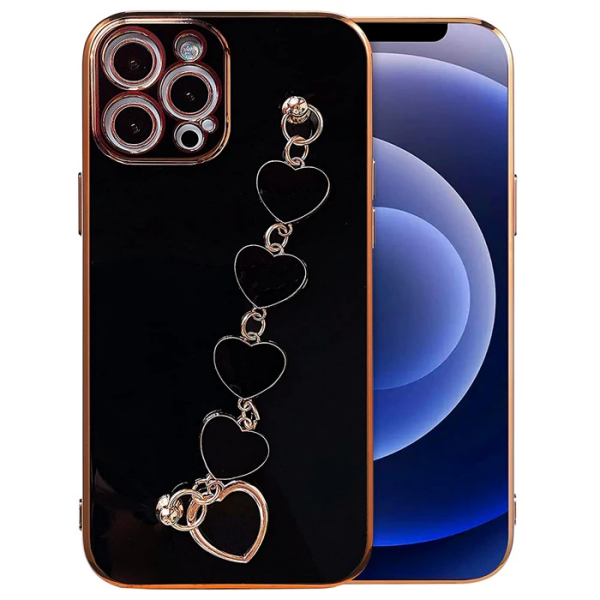 Ally iPhone 12 Pro 6.1inç Kılıf Kalp Bileklik Tutuculu Lüx Silikon Askılı Kılıf-(5775)