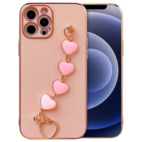 Ally iPhone 12 Pro 6.1inç Kılıf Kalp Bileklik Tutuculu Lüx Silikon Askılı Kılıf-(5775)