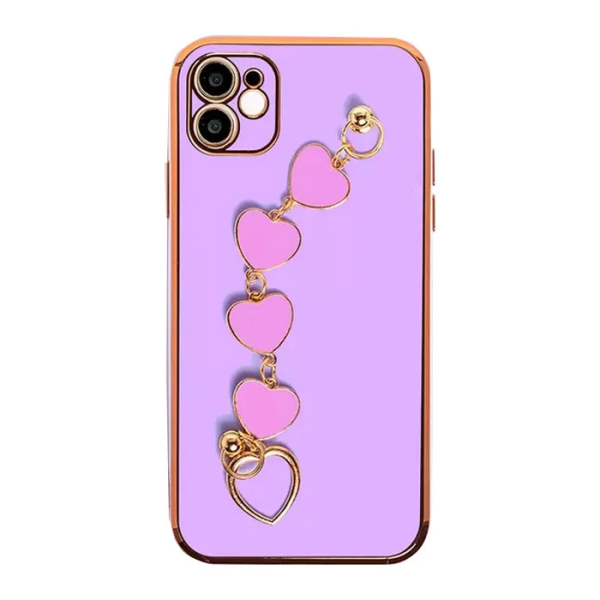Ally iPhone 12 6.1inç Kılıf Kalp Bileklik Tutuculu Lüx Silikon Askılı Kılıf-(5775)