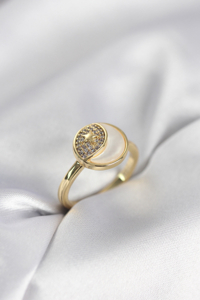 Ay Yıldız Model Gold Renk Zirkon Taşlı Kadın Yüzük 5886