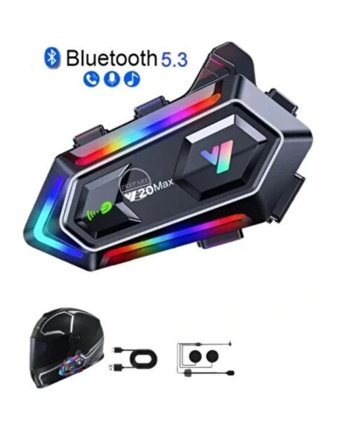 Yeni Nesil Bluetooth 5.3 Motosiklet Intercom RGB Işıklı 1000m Mesafeli
