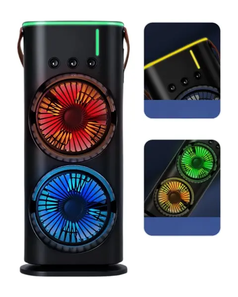 USB Şarjlı Çift Başlıklı Buharlı Masaüstü Fan Sessiz Serinletici Işıklı Fan