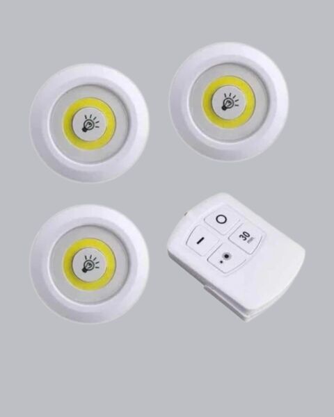 3 Lü Pilli Kablosuz Led Spot Lamba Seti Kumandalı Kolay Montaj Aydınlatma